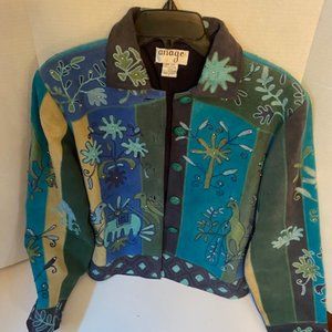 Anage Suede/Leather Embroidered Jacket- Multi Color- size S